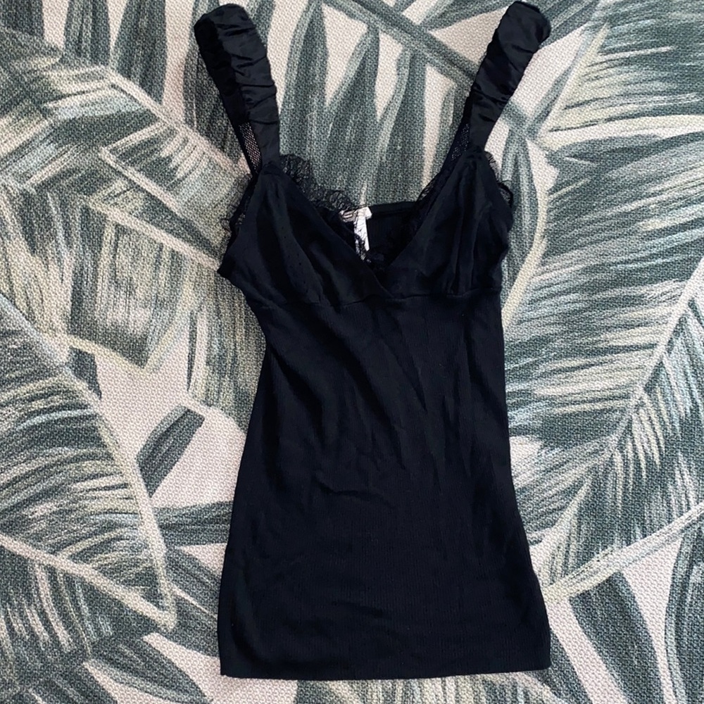 Luck brand black knit shirt with lace
